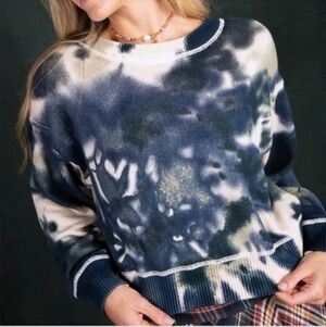 Natural Life Taylor Cropped Sweater Navy Tie Dye Size M NWT